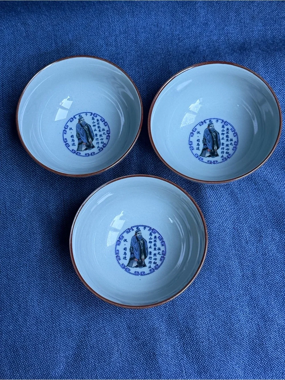 Vintage Chinese Jingdezhen Rice Bowls Set of 3 Sima Qian Calligraphy